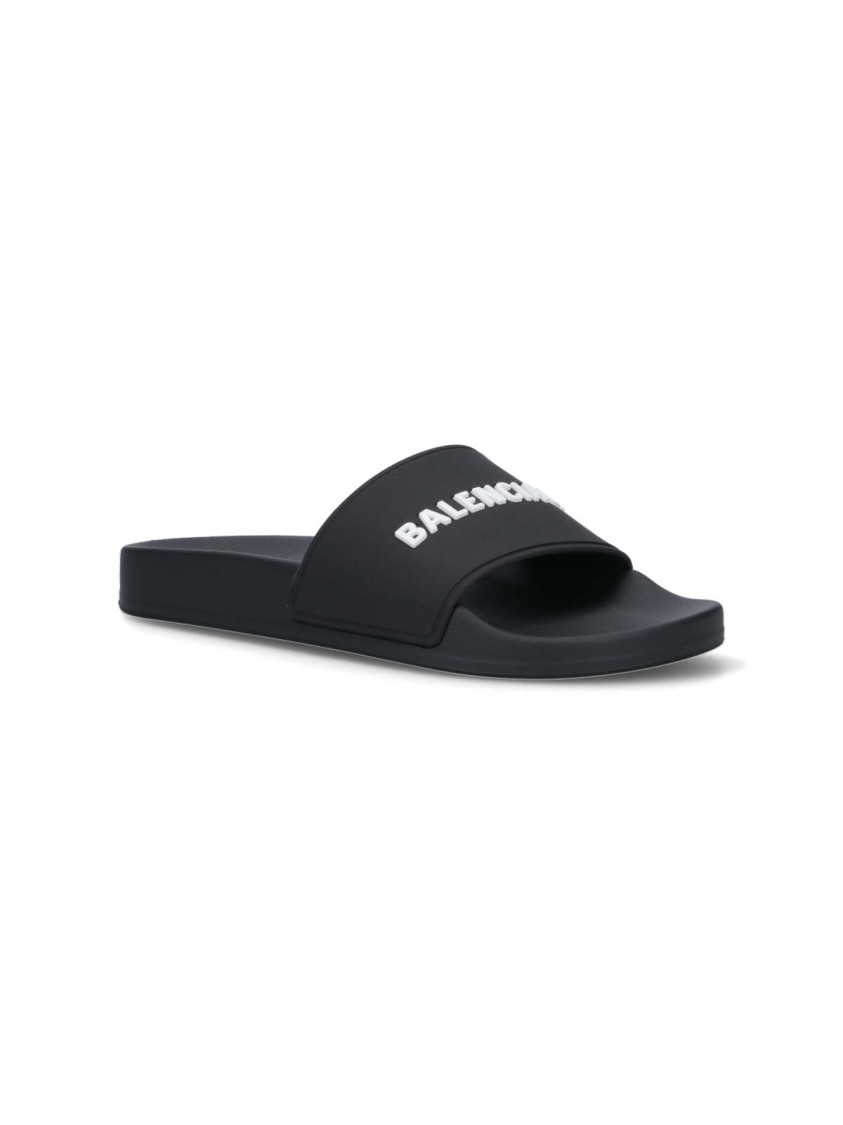 Balenciaga Logo-embossed Pool Slides In Black