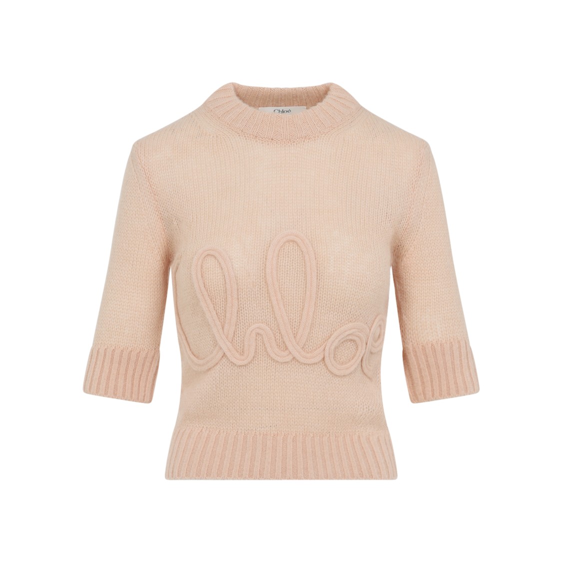 Chloé Wool And Silk Logo-applique Top In Pink