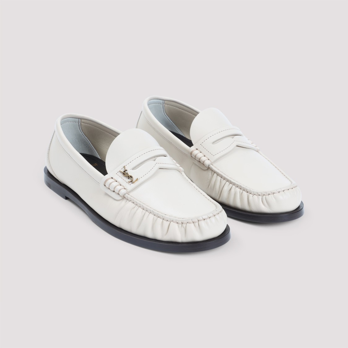 Saint Laurent White Leather Loafers In Neutral