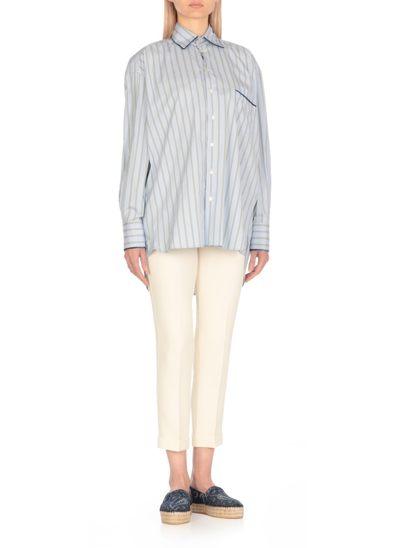 Shop Etro Light Blue Cotton Shirt With Contrasting Stripes In White