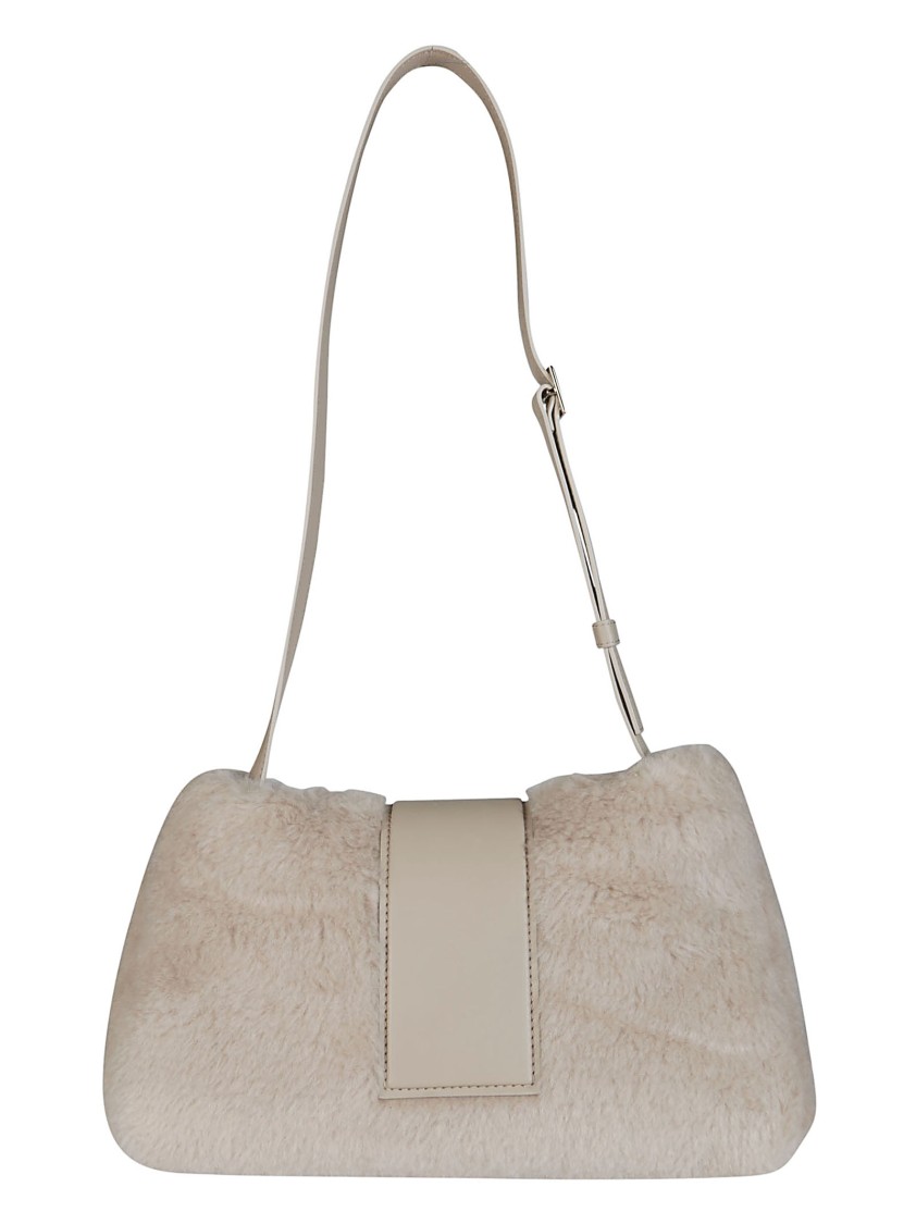 Max Mara Plush Textured Cuscino Teddy Shoulder Bag In Gray