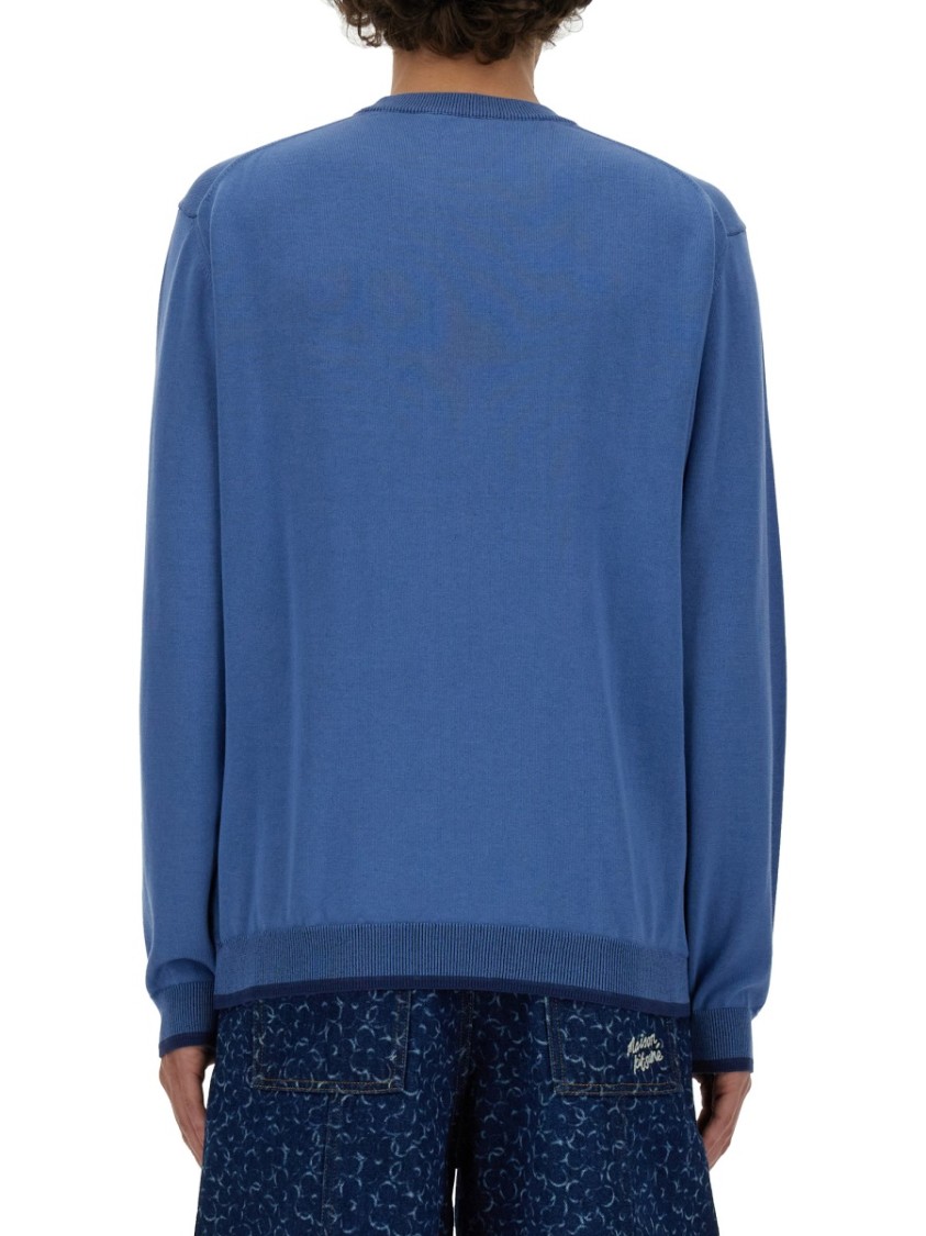 Maison Kitsuné Signature Fox-motif Knitted Jumper In Blue