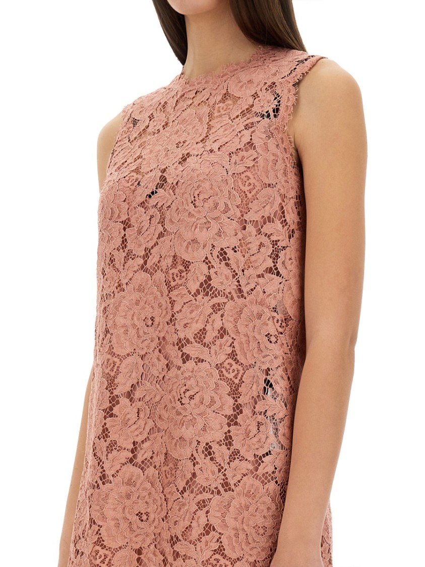 Dolce & Gabbana Floral Lace Overlay Dress With Scalloped Hem In Pink
