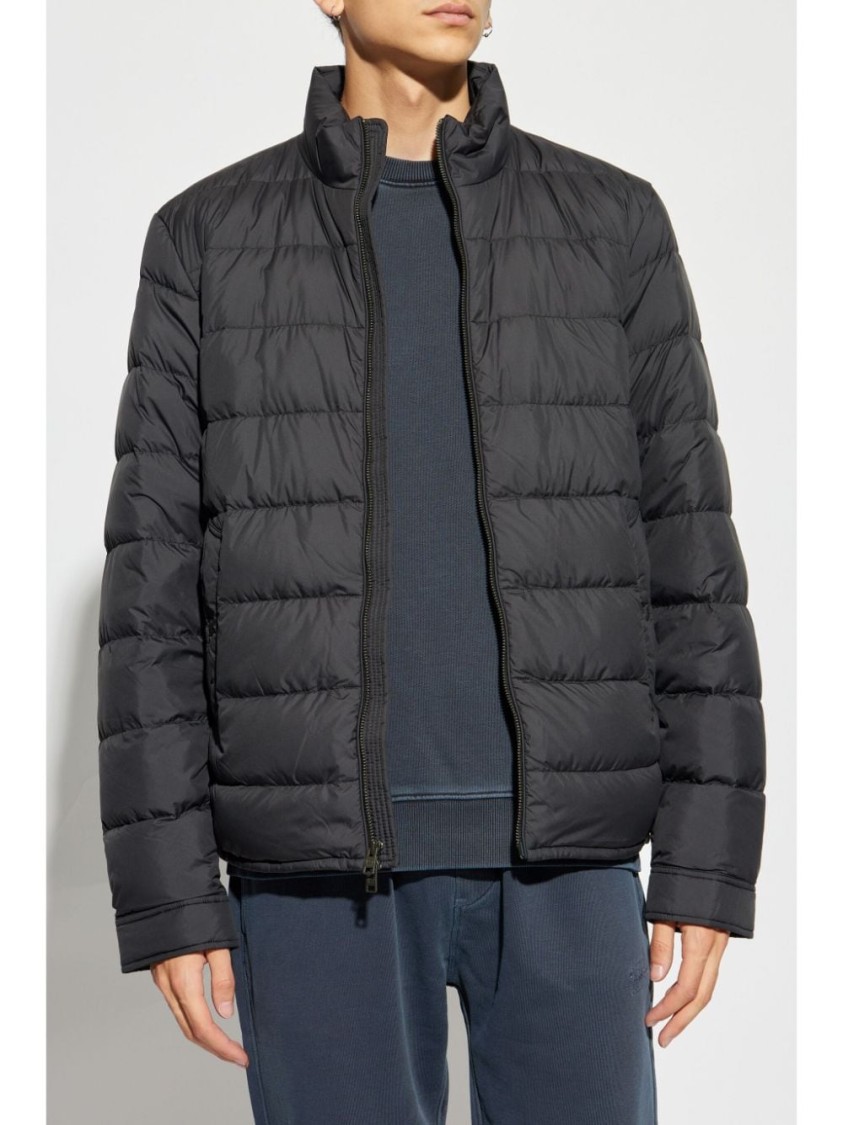 Woolrich Quilted Coat With High Collar And Zipper Closure In Black