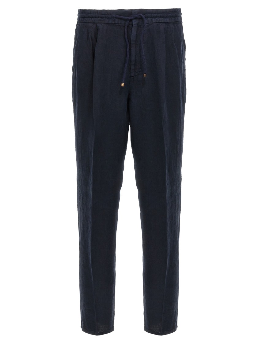 Brunello Cucinelli Men Leisure Fit Trousers In Virgin Wool Flannel With Drawstring And Double Darts In Black