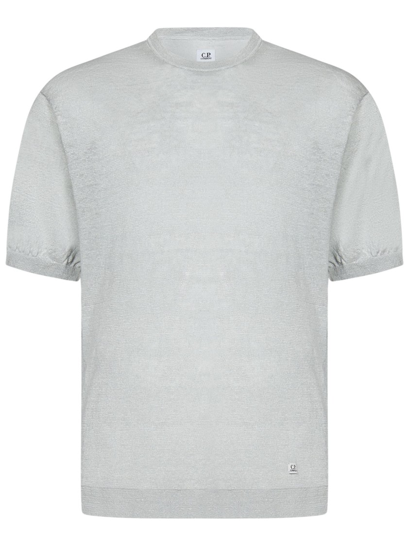 Shop C.p. Company Light Grey Linen T-shirt With Logo Patch Detail
