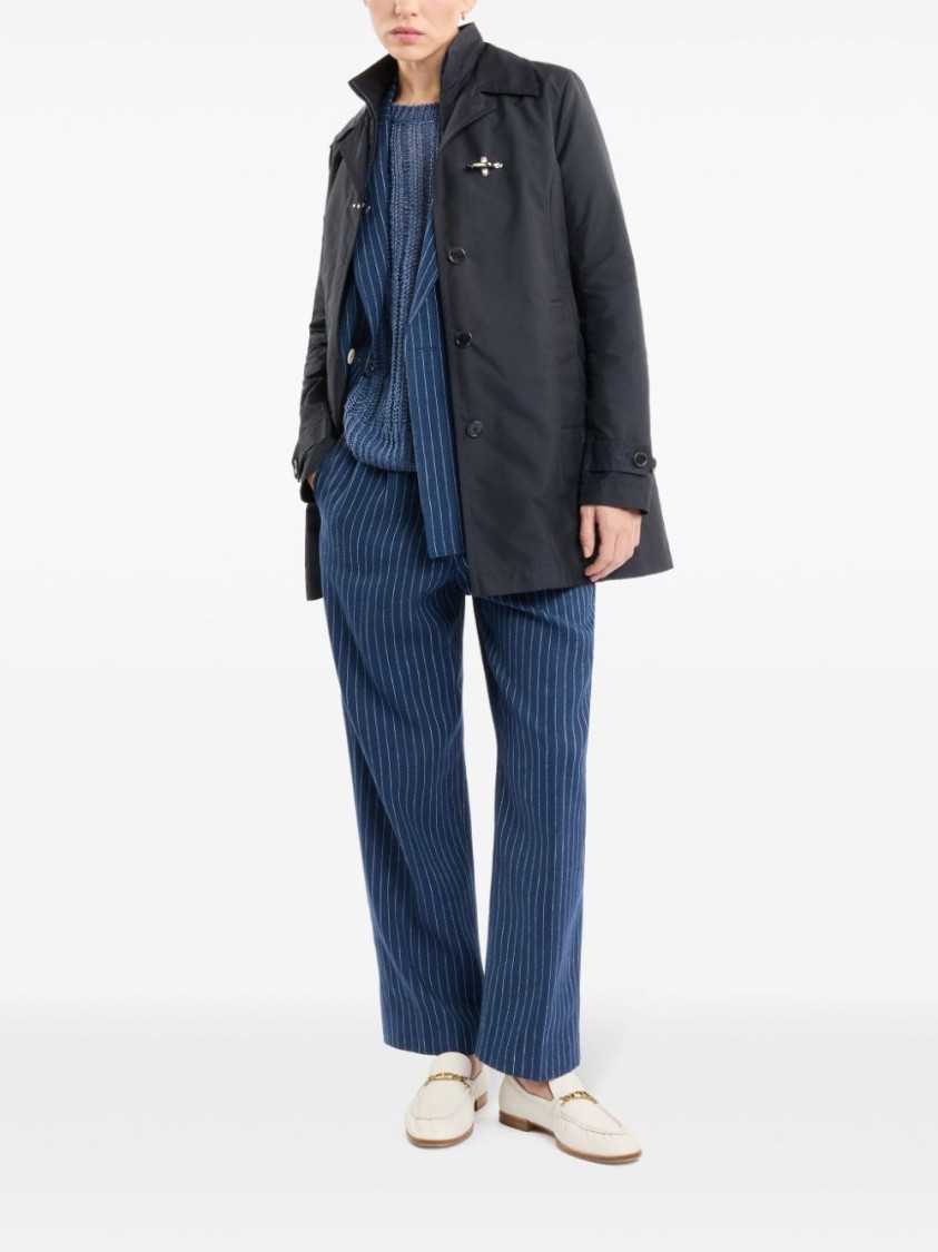 Fay Blue Jacket With Classic Collar And Tailored Fit In Blue