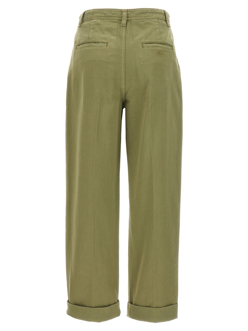 Etro Wide Leg Belted Trousers With Back Pockets In Green