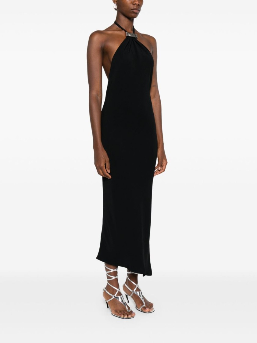 オールインワン・サロペット The Attico Asymmetric Hem Black Midi Dress With Halter Neck The Attico Asymmetric Hem Black Dress With Halter Neck | THE