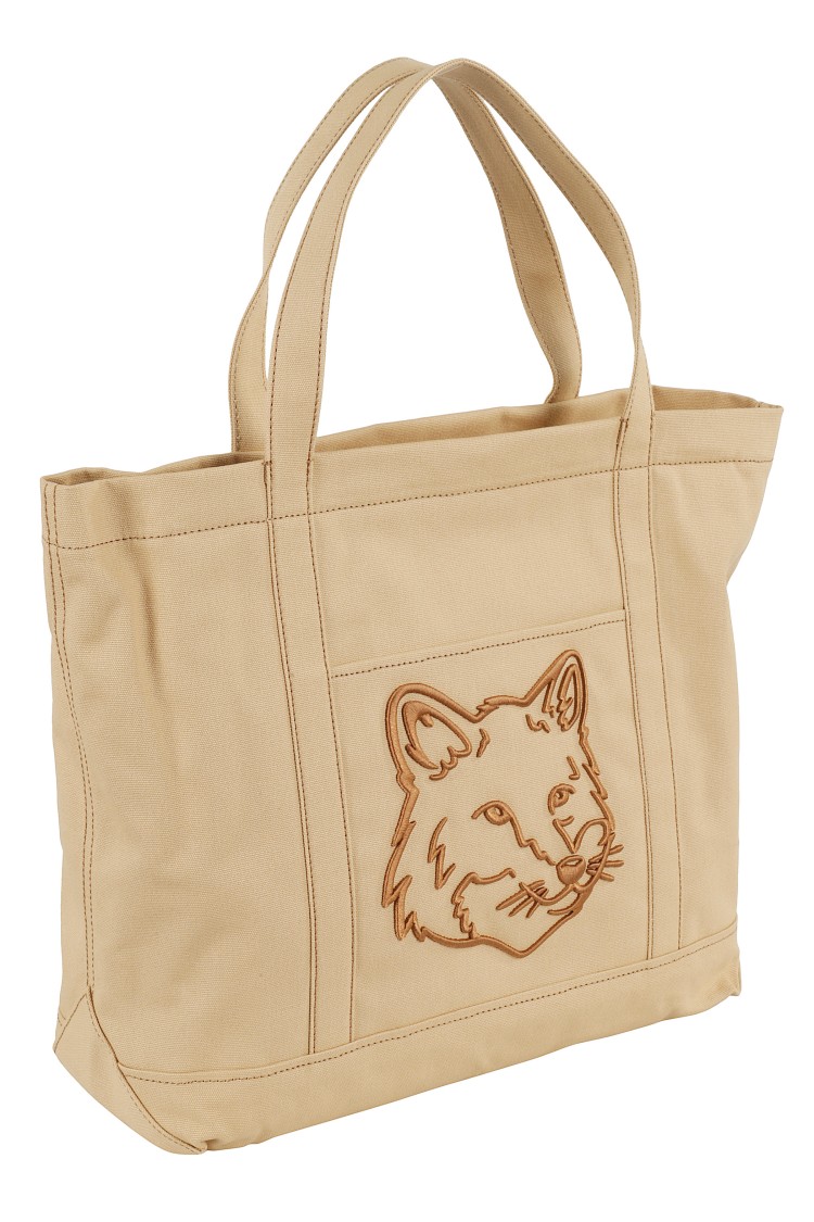 MAISON KITSUNÉ MAISON KITSUNÉ FOX HEAD EMBROIDERED LARGE TOTE BAG
