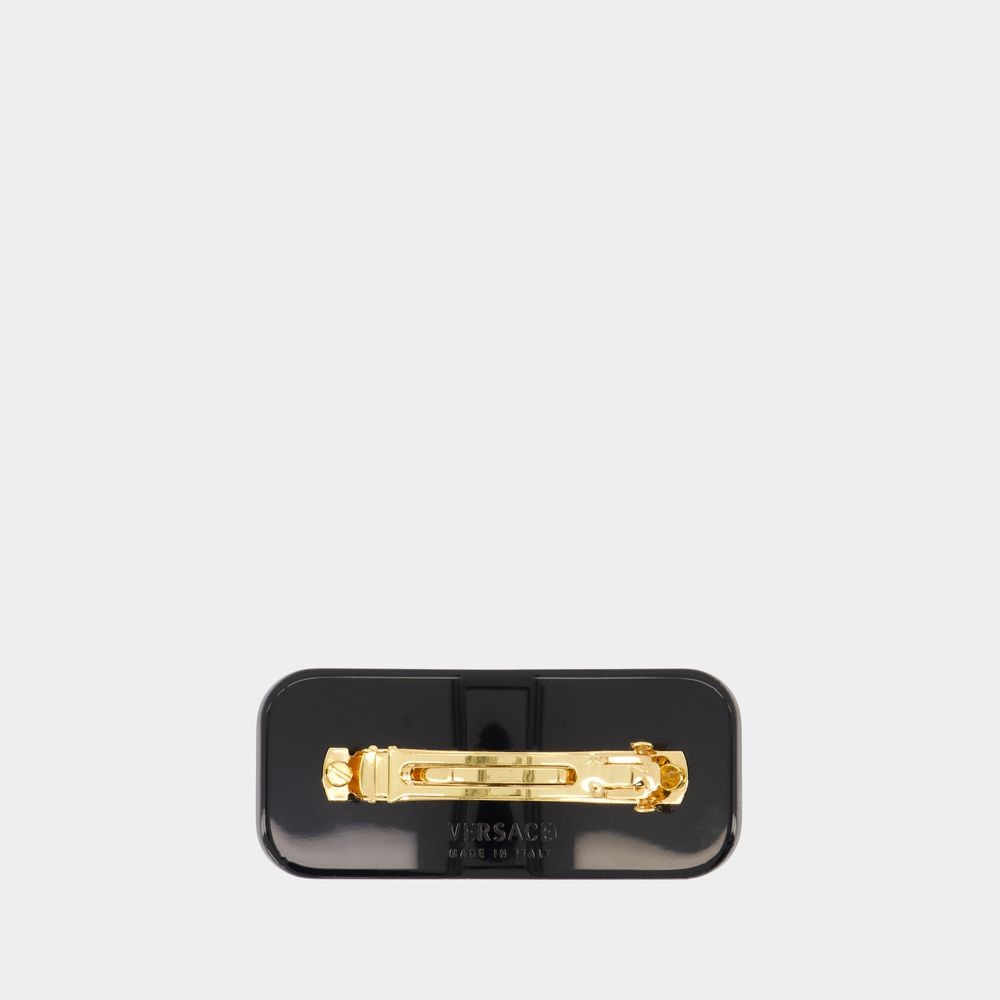 Versace Black Pvc Hair Clip With Sparkling Embellishments In Black