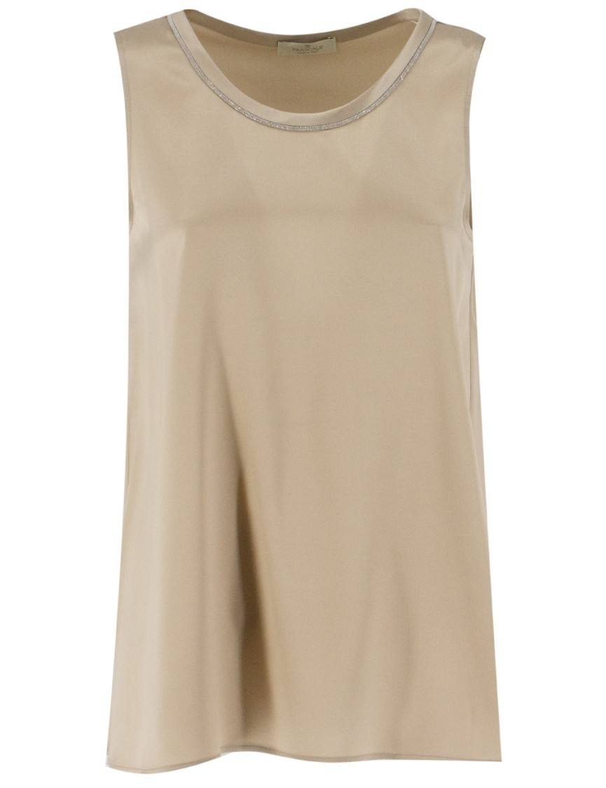 Panicale Sleeveless Silk Top With Luminous Detailing In Neutrals