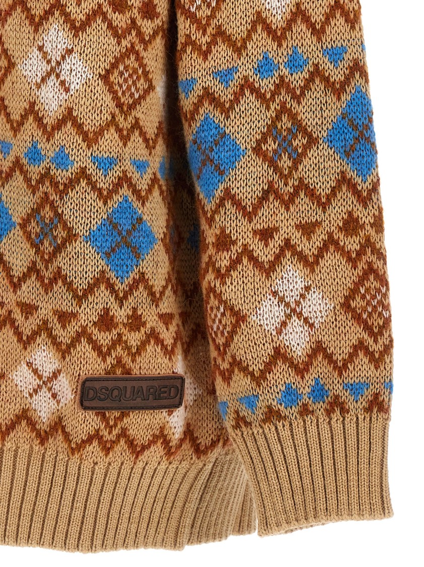 Dsquared2 Multicolor Embroidered Wool Blend Cardigan In Multi