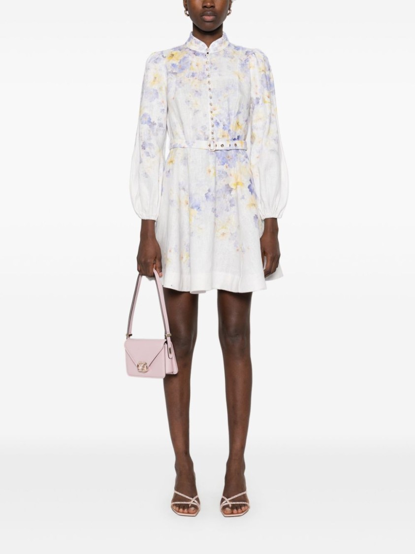 Shop Zimmermann Lilac Floral Pattern Mini Dress In Neutrals