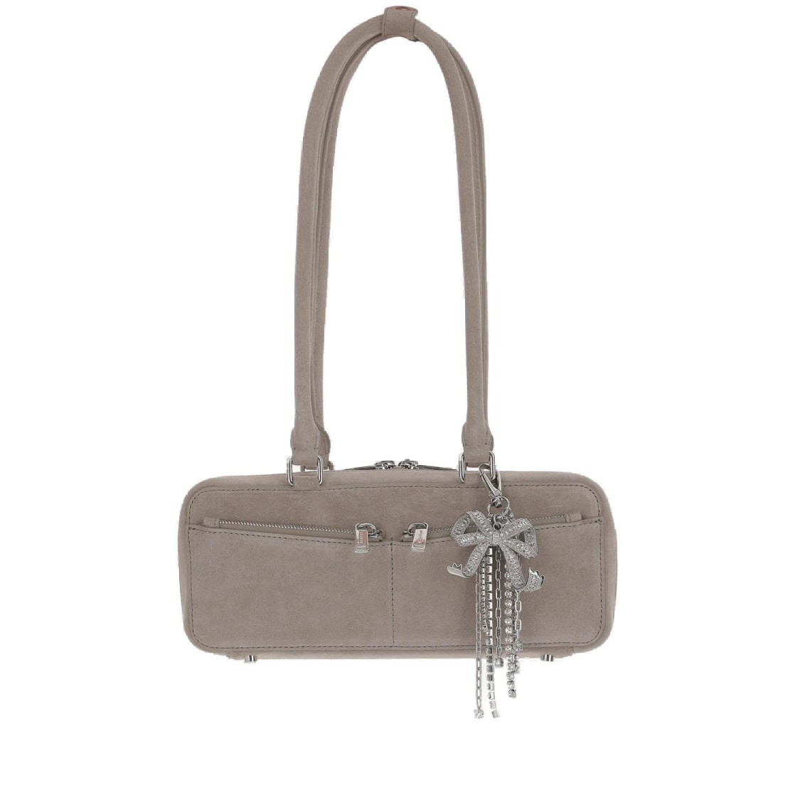 Self-portrait Baguette Shoulder Bag In Suede With Dual Handles In Brown