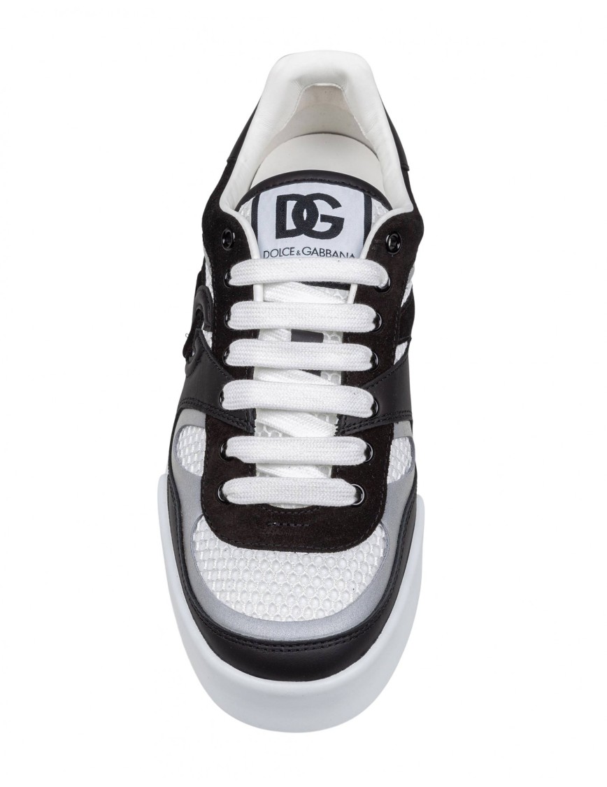 Dolce & Gabbana Portofino Light Low-top Mesh And Leather Sneakers In Grey