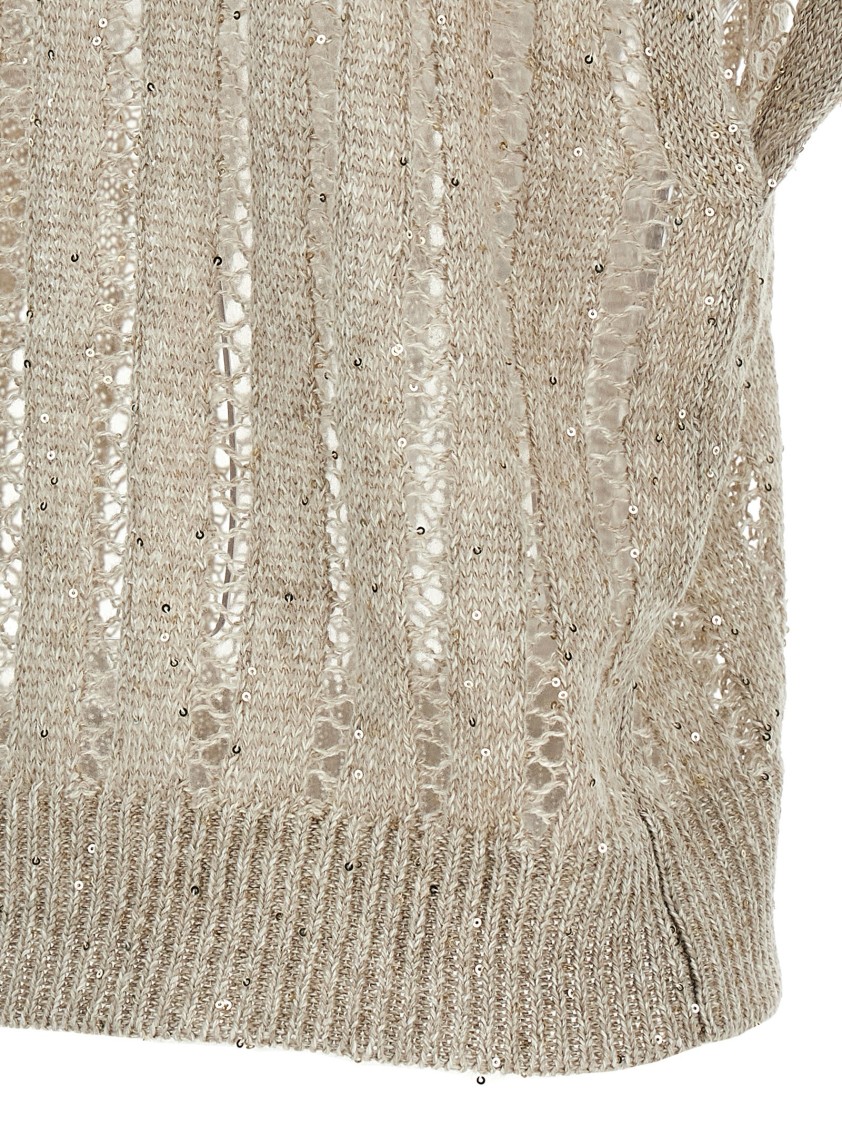 Brunello Cucinelli Ribbed Net Knit T-shirt With V-neck