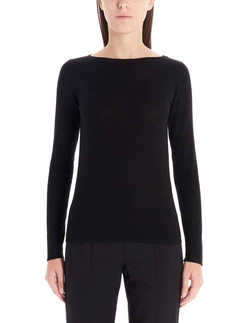 Brunello Cucinelli Fitted Lurex Cashmere Sweater With Classic Round Neckline In Black