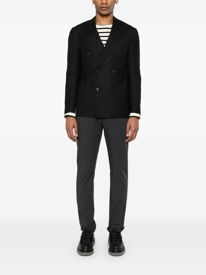 Corneliani Double-breasted Black Jacket With Tailored Fit In Black