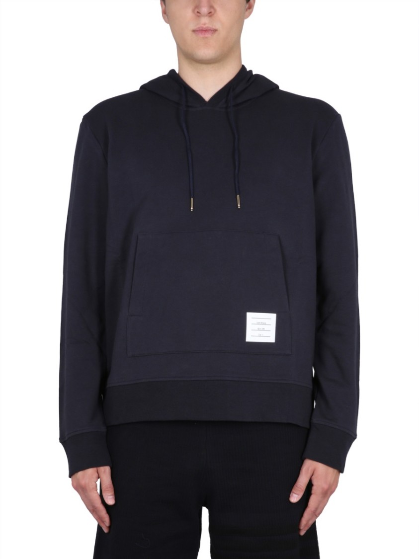 Thom Browne Embroidered Hoodie With Drawstring In Blue