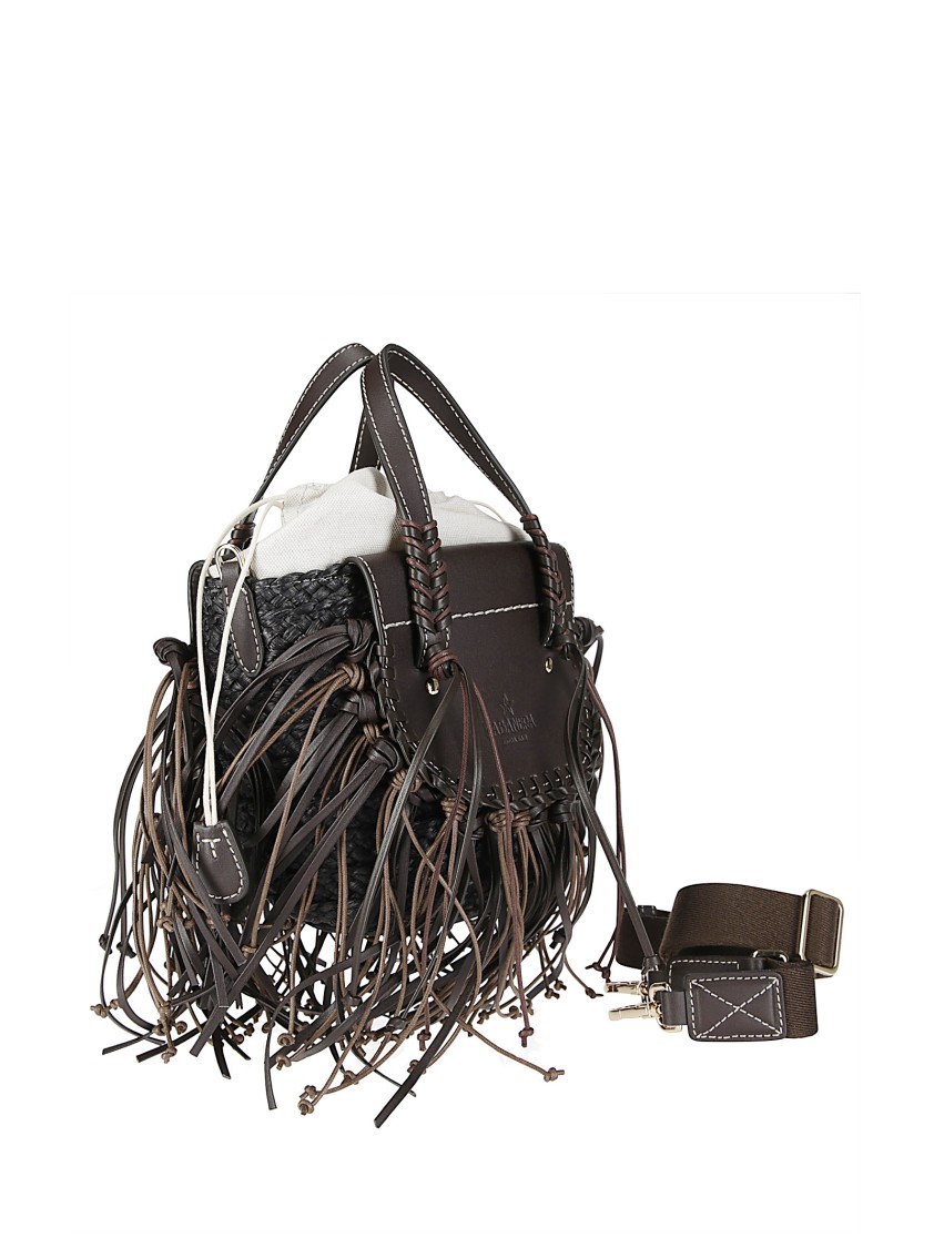 Cuba Lab Handbag In Raffia And Leather With Fringes