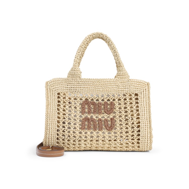 Miu Miu Structured Raffia Handbag With Adjustable Strap Bag