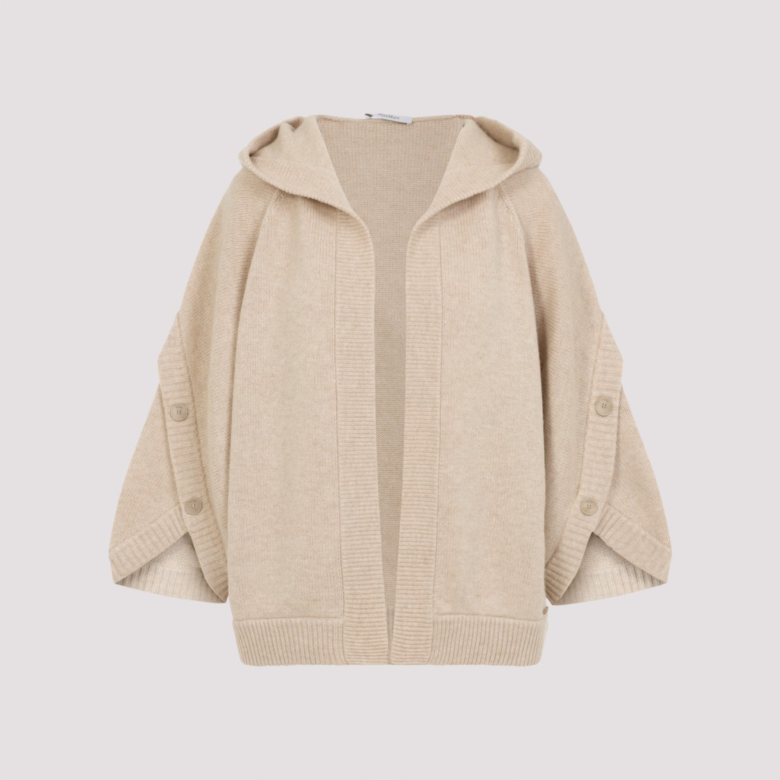 Max Mara Hooded Sweater With Button-detail Sleeves In Wool-cashmere Blend In Neutral