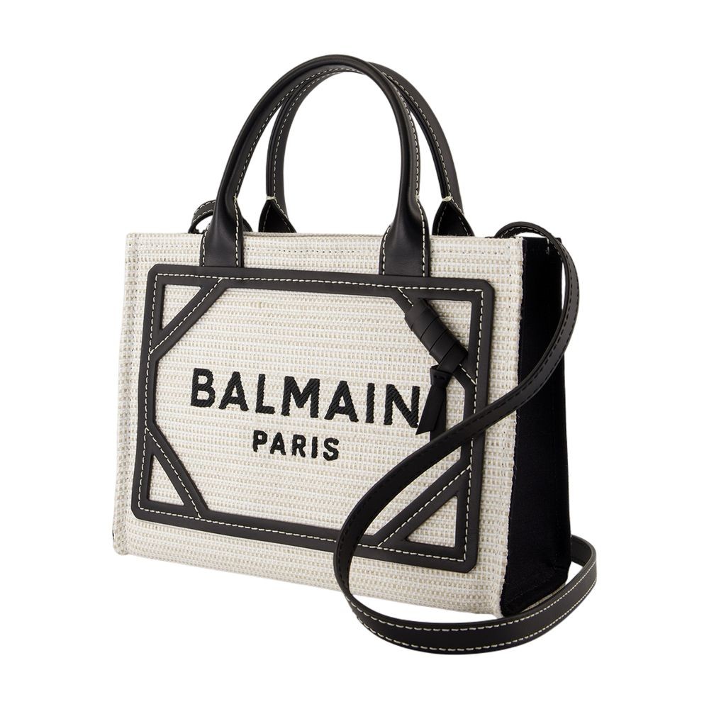 BALMAIN BALMAIN B-ARMY SMALL SHOPPER BAG - BALMAIN - RAFFIA - NEUTRAL/BLACK
