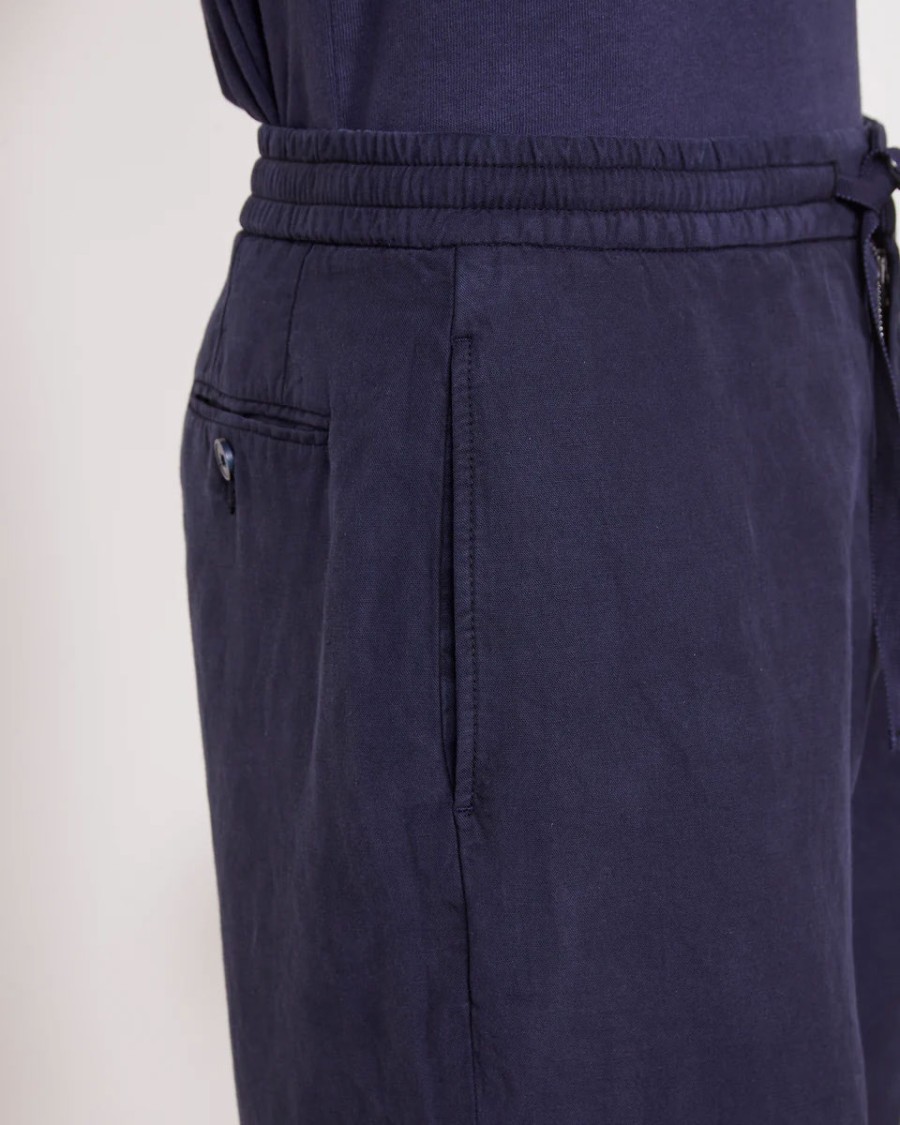 Officine Generale Adjustable Grosgrain Drawstring Blue Shorts In Blue