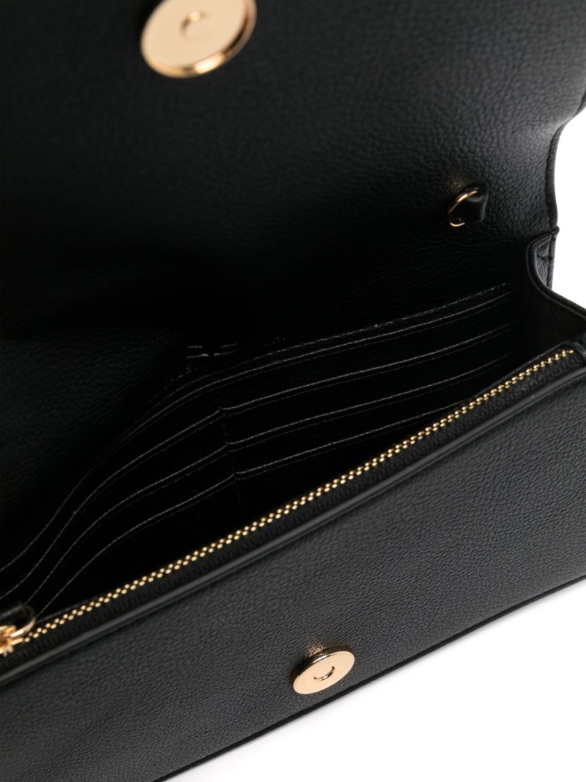 ELISABETTA FRANCHI ELISABETTA FRANCHI TEXTURED NERO SHOULDER BAG WITH GOLD-TONE CLASP
