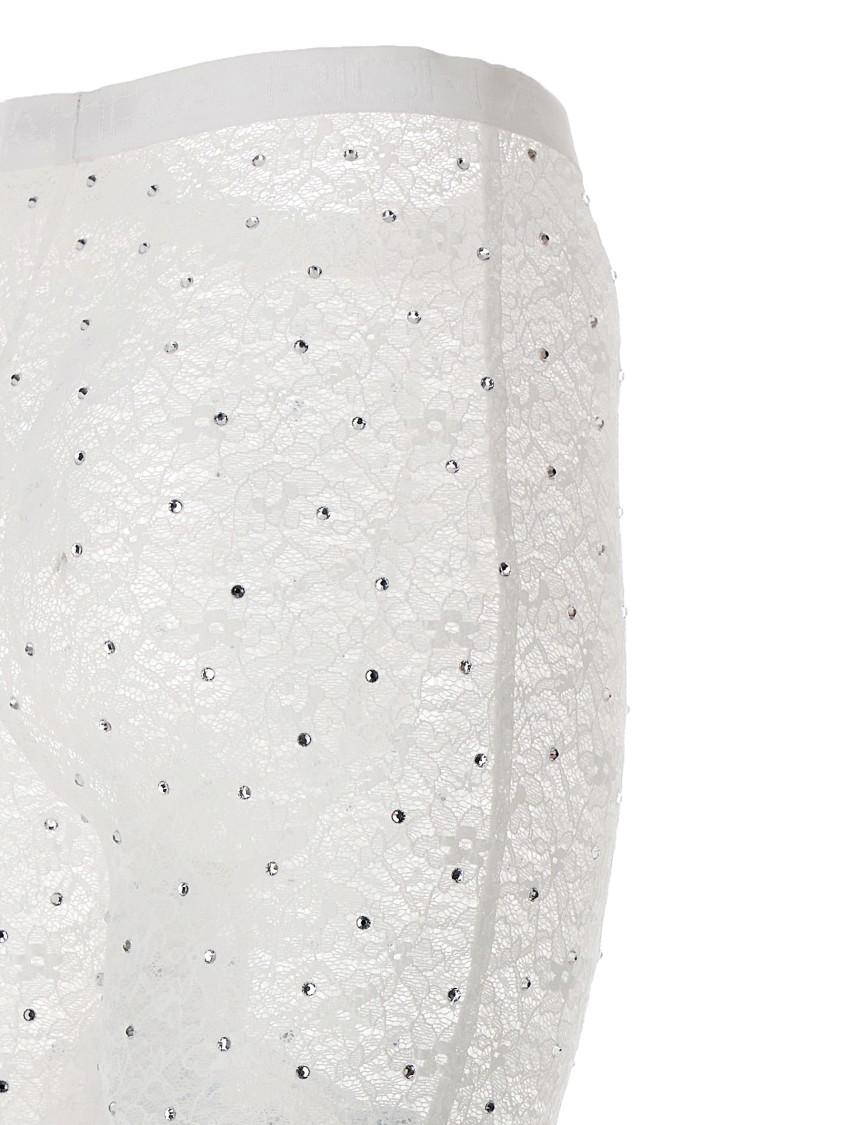 Alessandra Rich Rhinestone Lace Flared Leggings In White