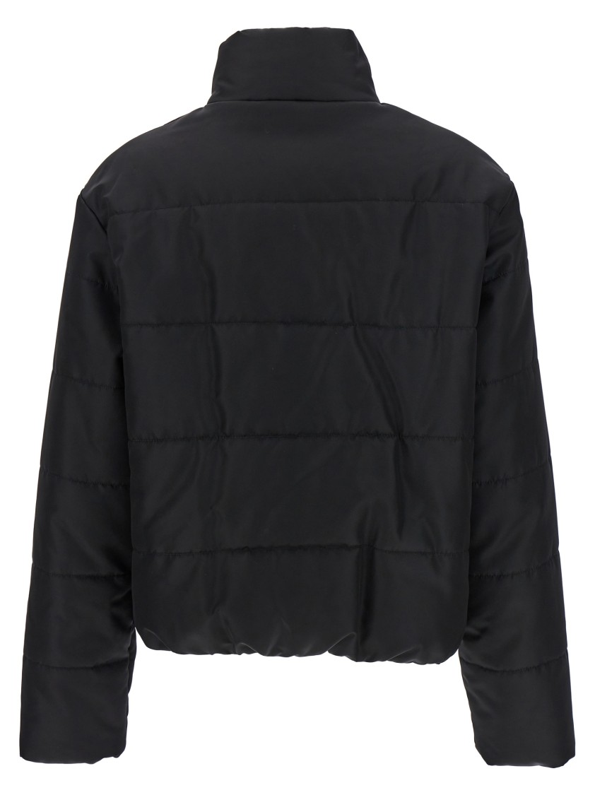 Moschino Padded Down Jacket With Gold Logo Button Closure In Black