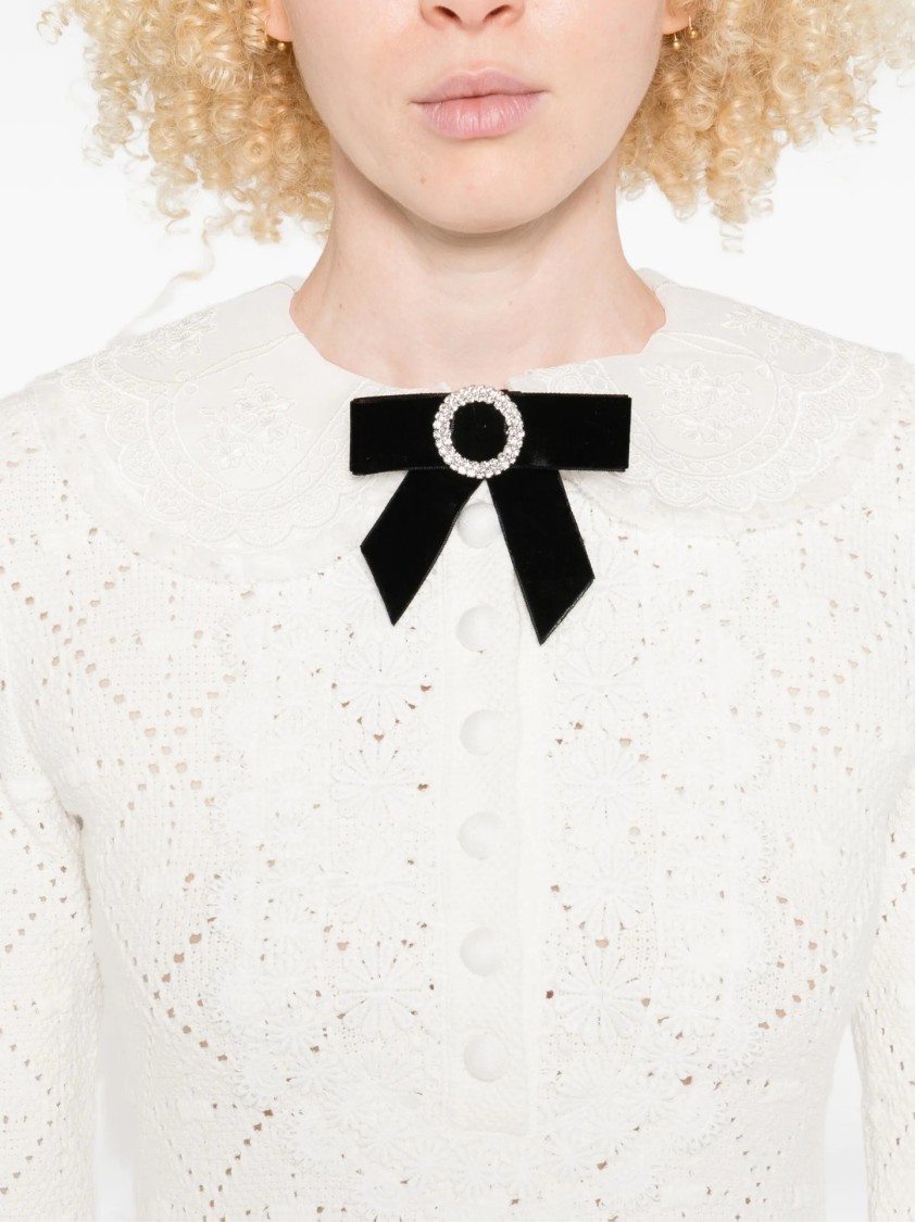 Self-portrait A-line Mini Dress With Velvet Bow In White