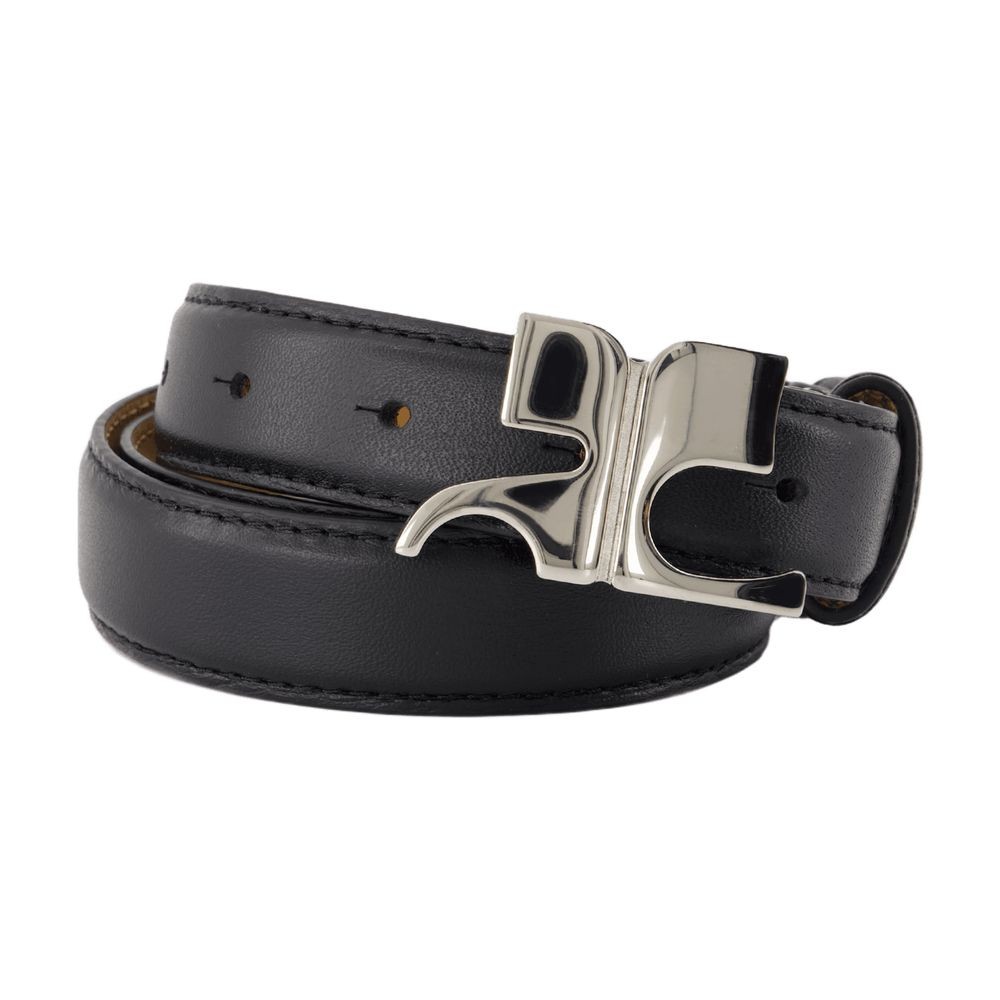 Shop Courrèges Leather Belt With Polished Metallic Buckle
