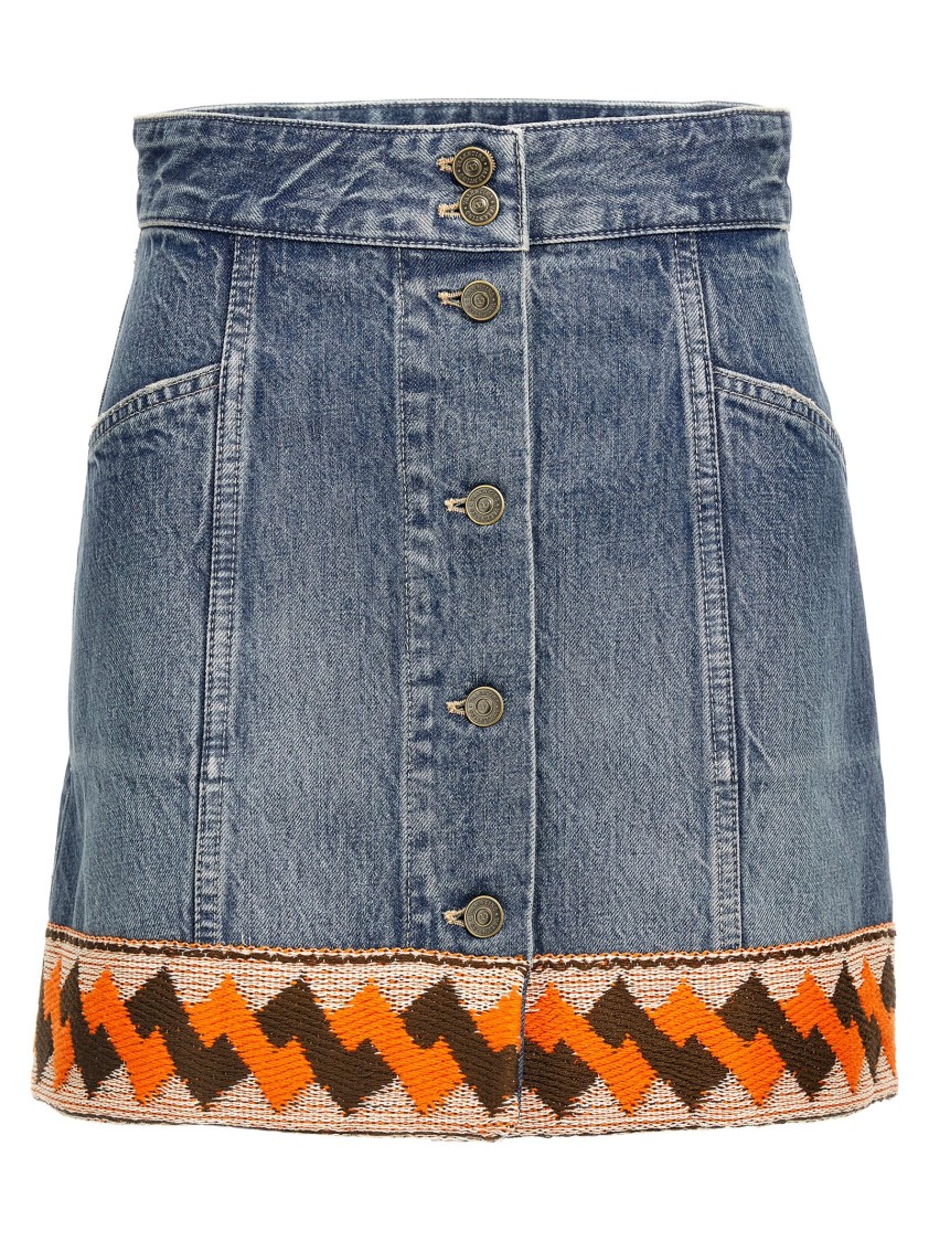 Valentino Garavani Cotton Denim Mini Skirt With Trimming Detail In Blue