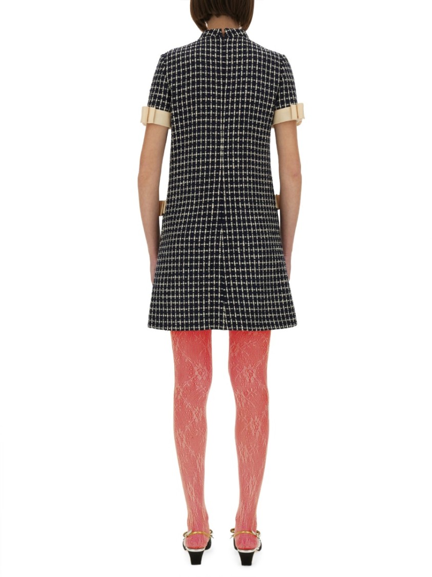 Valentino Textured Bow Detail Short Dress In Gray