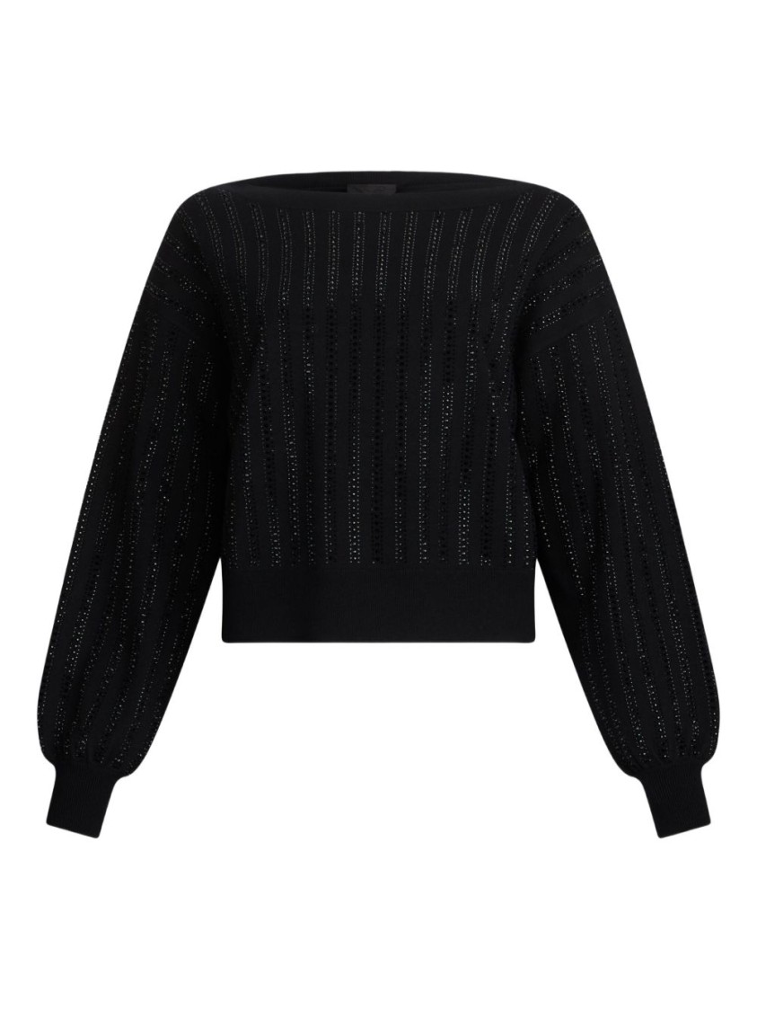Liu •jo Liu Jo Cropped Sweater With Wide Neckline And Voluminous Sleeves In Black