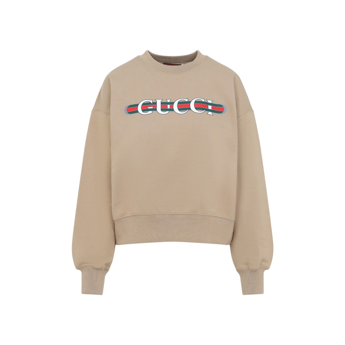 Shop Gucci Camel Beige Cotton Logo Sweatshirt In Neutrals