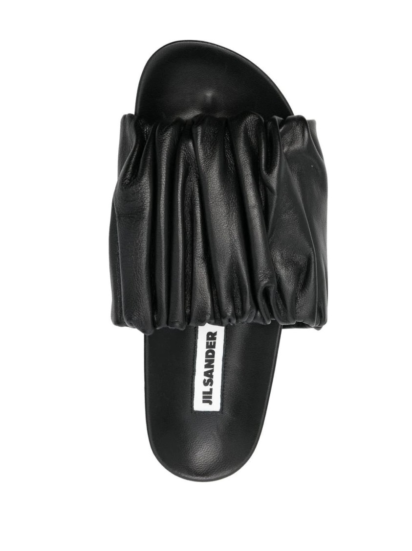 Jil Sander Black Sandals With Gathered Upper And Open Design In Black