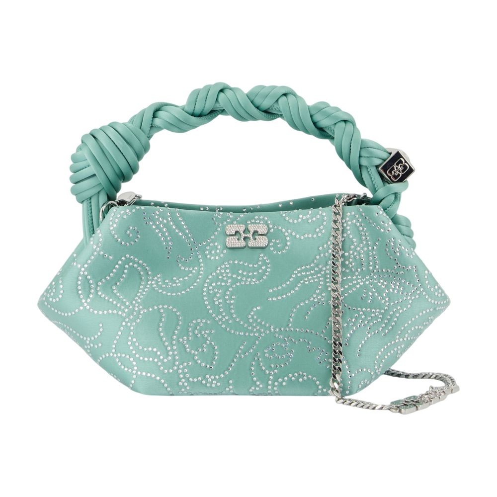 Ganni Bou Mini Flower Crossbody - Satin - Green In Blue