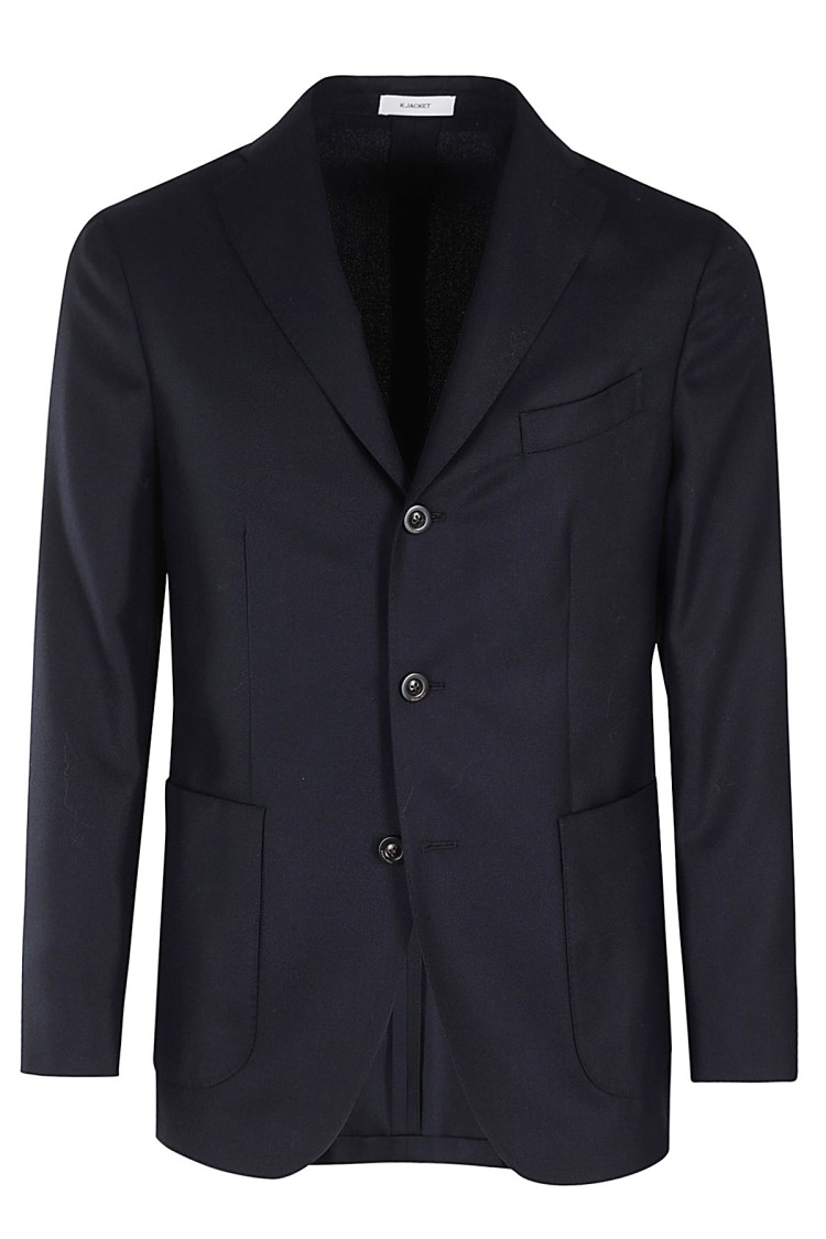 Boglioli Classic Blue Virgin Wool Jacket With Lapel Neckline In Blue
