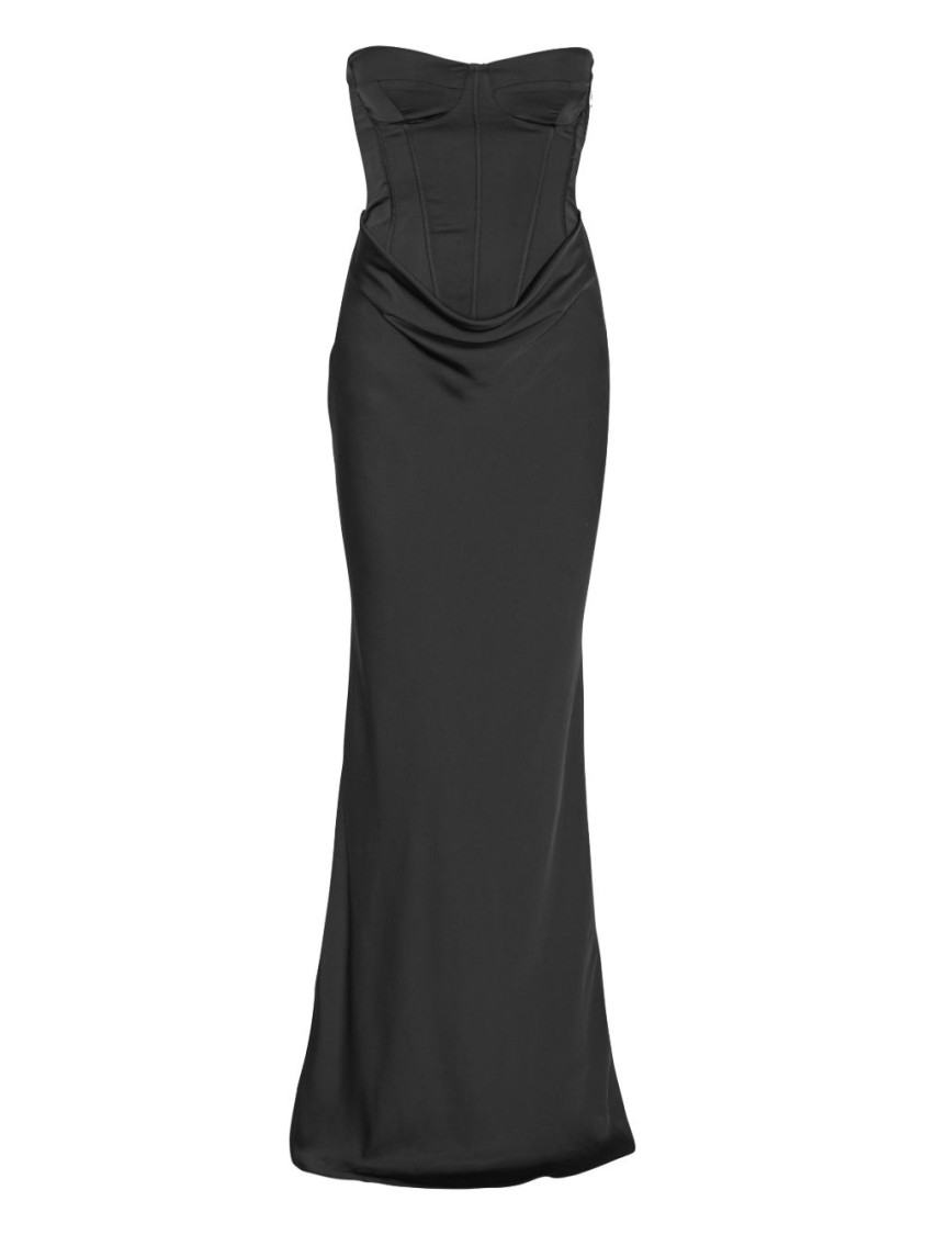 Rotate Birger Christensen Rotate Strapless Black Evening Dress With Fitted Bodice And Flowing Skirt In Black