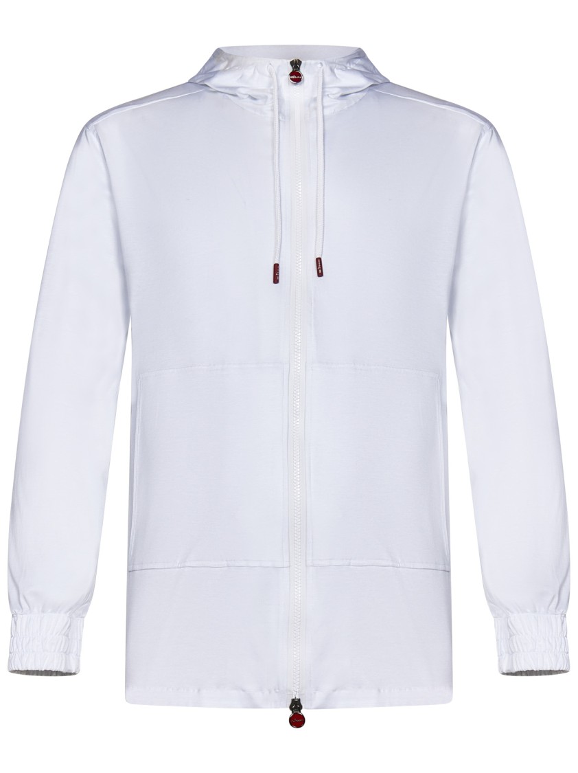 Shop Kiton Zip-up Cotton Sweatshirt With Drawstring Hood In White