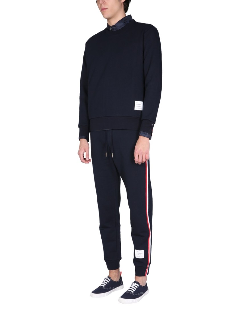 Thom Browne Tricolor Intarsia Design Cotton Sweatshirt In Blue