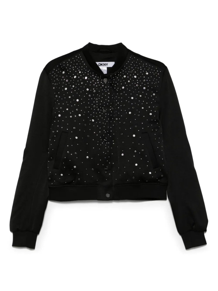 Dkny Studded Bomber Jacket With Ribbed Cuffs In Black
