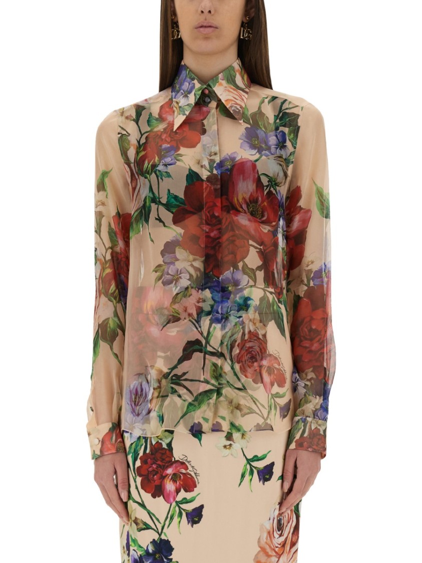 Shop Dolce & Gabbana Flower Print Chiffon Shirt