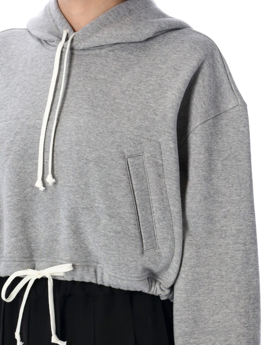 Shop Comme Des Garçons Cropped Grey Hoodie With Drawstring
