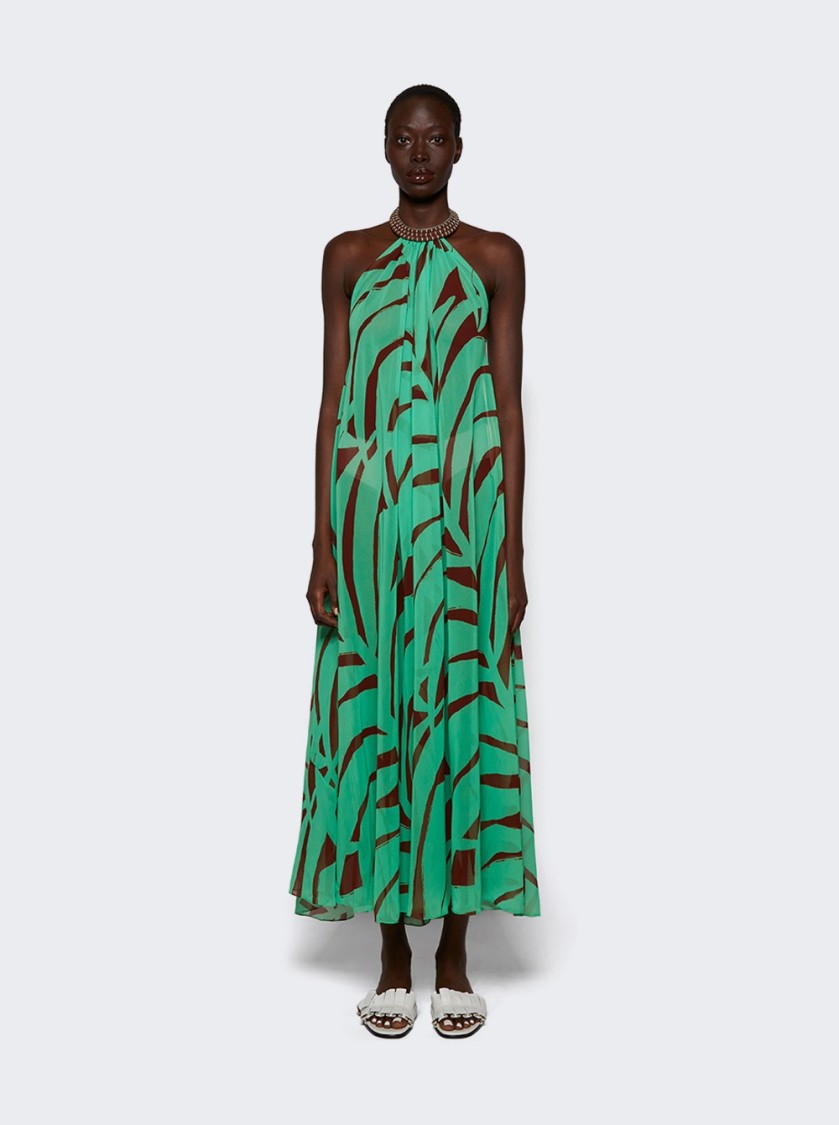 Johanna Ortiz Tactile Winds Maxi Dress Swim Palm Stripes Burgundy Mint
