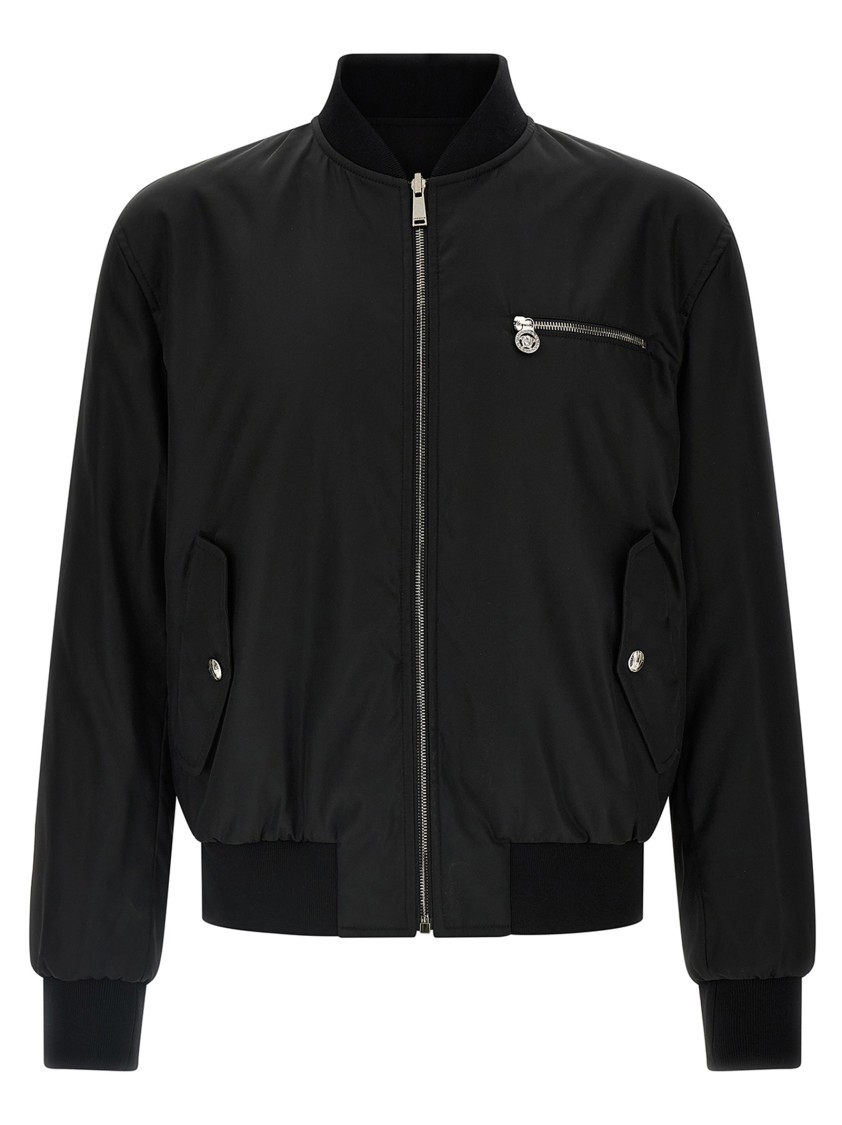 Versace Reversible Padded Printed Shell Bomber Jacket In Black