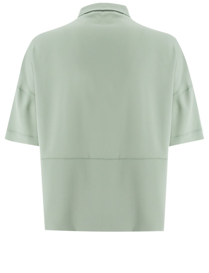 Shop Le Tricot Perugia Sage Short-sleeved Shirt With Front Button Fastening